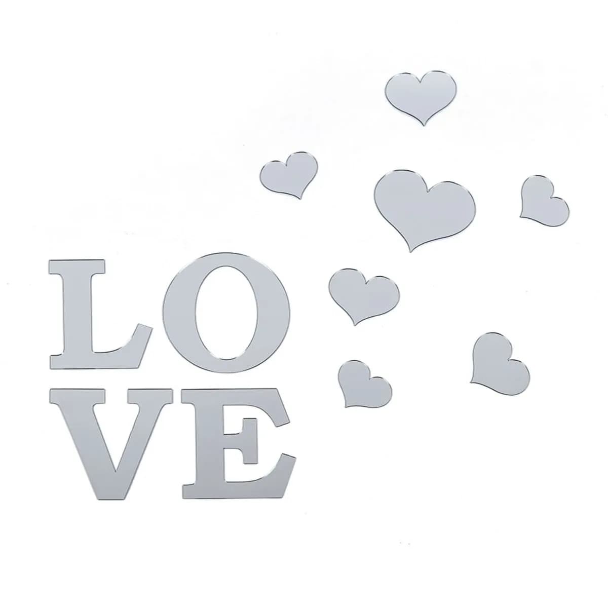 Дзеркальний декор акриловий самоклеючий Love срібло,11шт